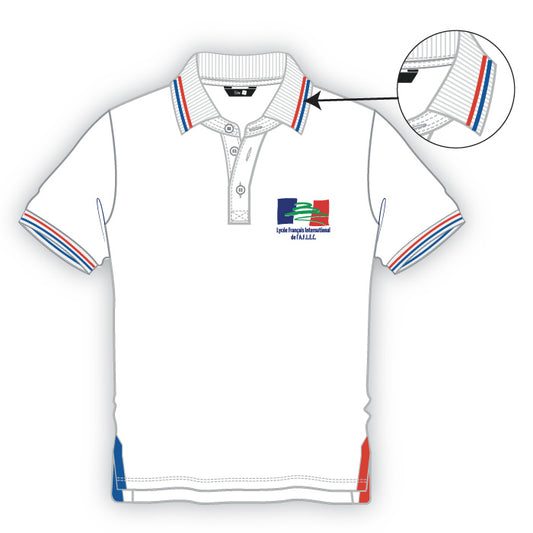 LFBI‑Malte white short‑sleeve polo – boys school uniform top in Malta.